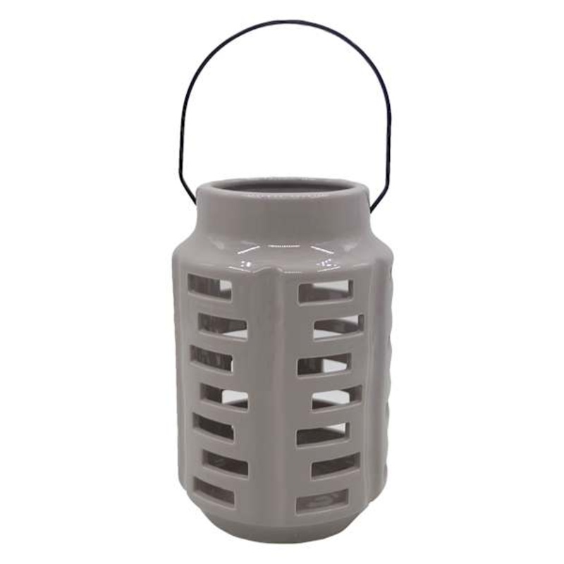 Neutral Ceramic Cutout Lantern, 8.6″
