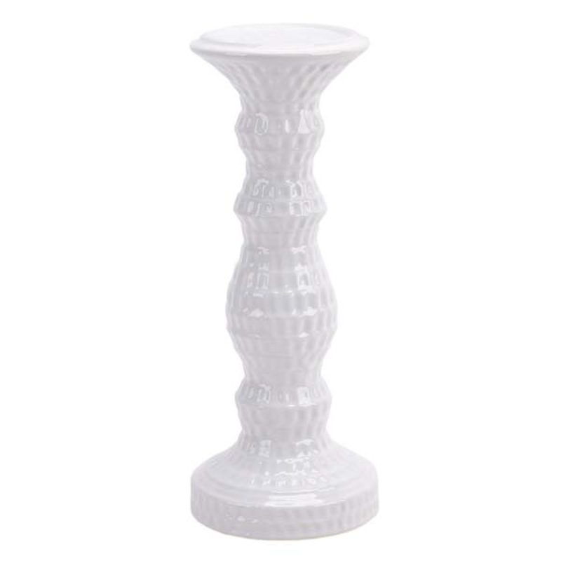 White Ceramic Candle Holder, 12″