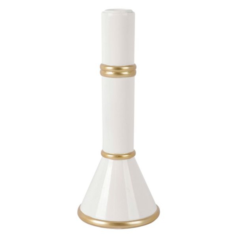 White & Gold Taper Candle Holder, 9″