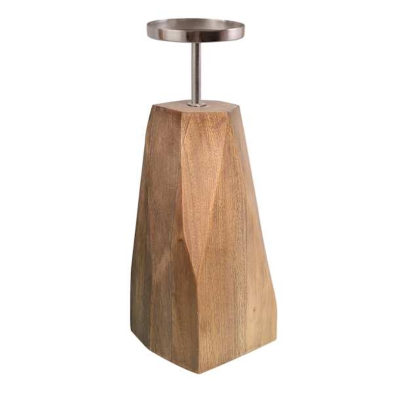 Wooden Block Geo Candle Holder, 12.5″