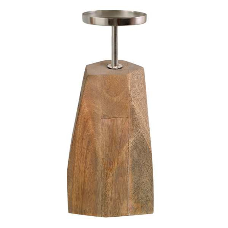 Wooden Block Geo Candle Holder, 9.5″