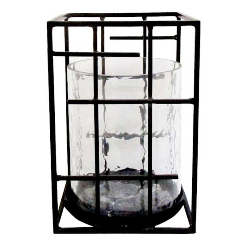 Black Metal Square Hurricane Candle Holder, 8″