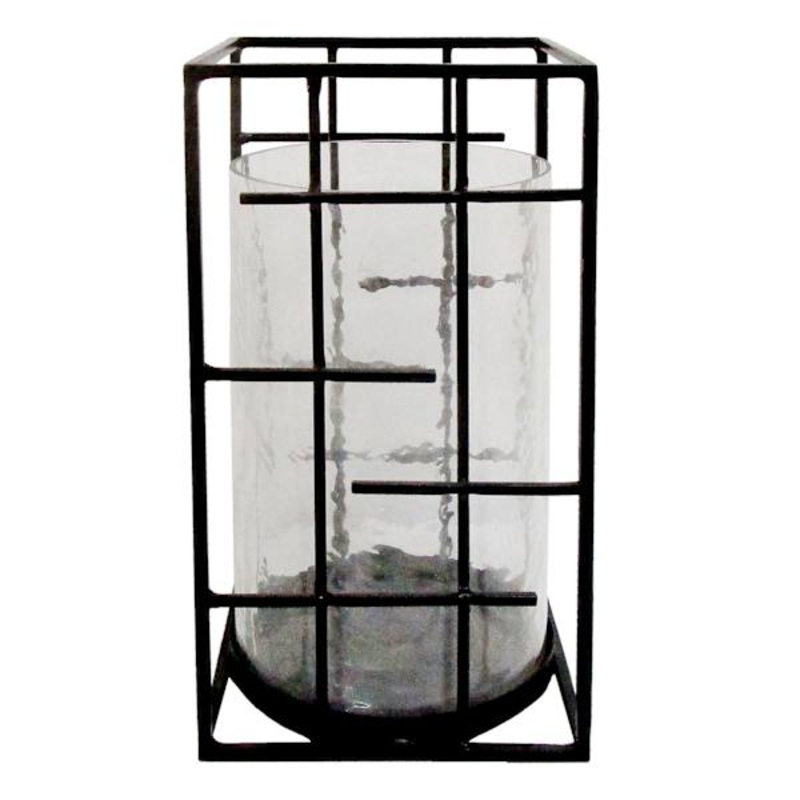 Black Square Metal Hurricane Candle Holder, 10″