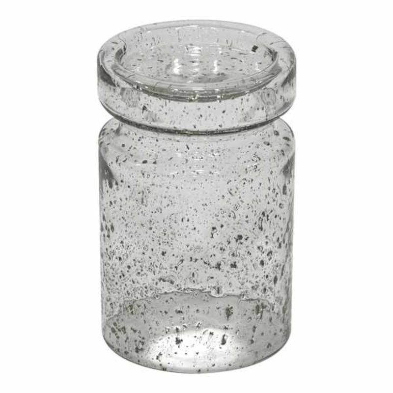 Clear Seeded Glass Pillar Candle Holder, 6″