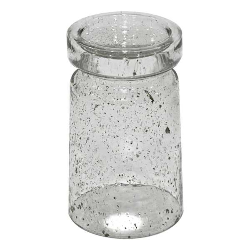 Clear Seeded Glass Pillar Candle Holder, 7″