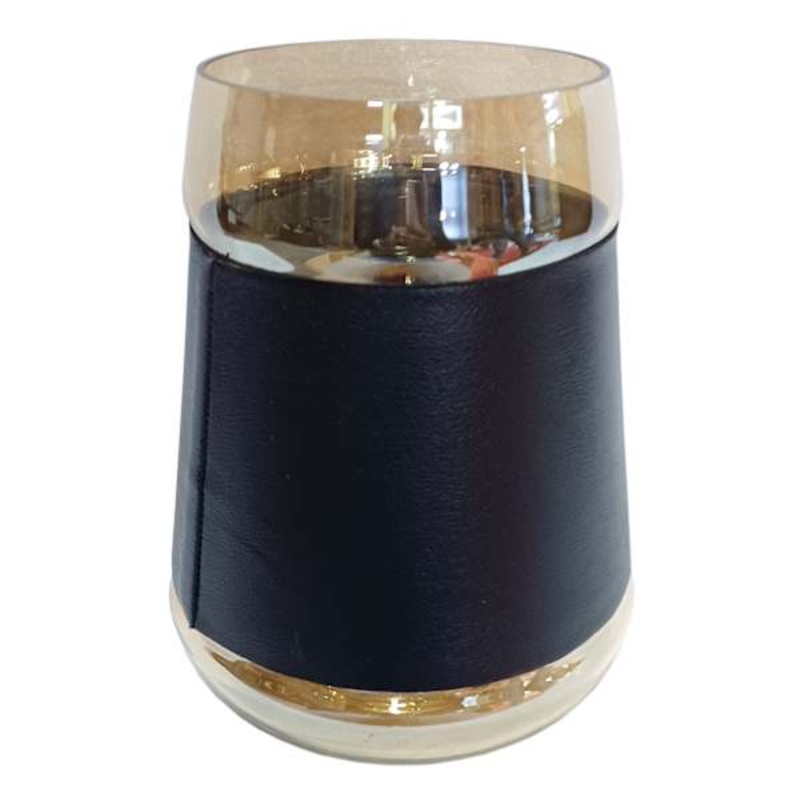Crosby St. Amber Glass with Leather Band Hurricane, 5″