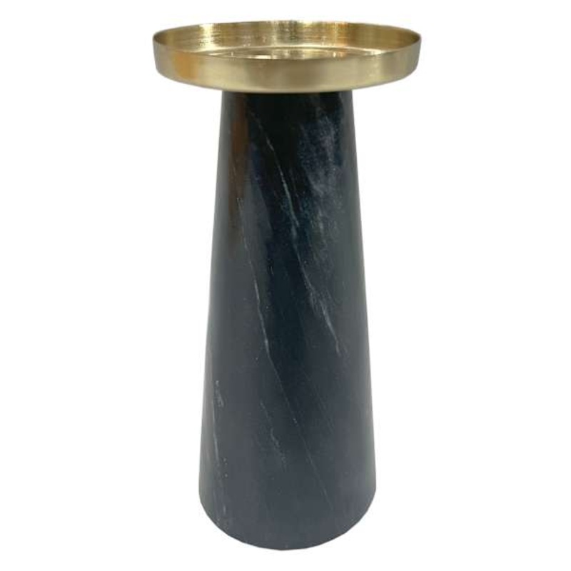 Crosby St. Black Marble with Gold Metal Pillar Candle Holder, Large