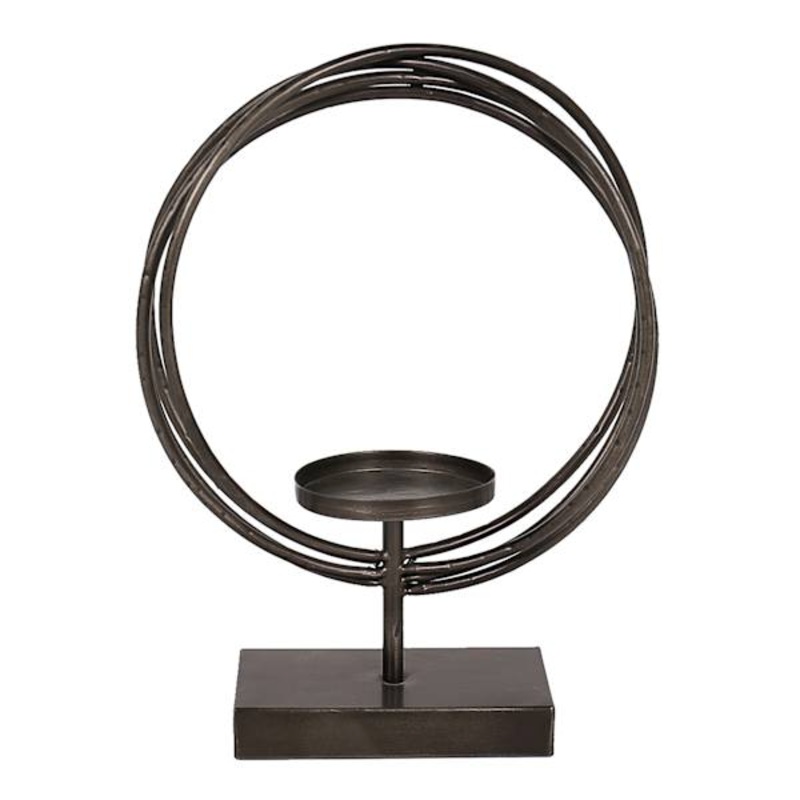 Crosby St. Brown Circle Pillar Candle Holder, 13″