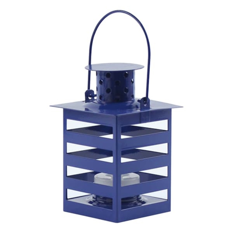 Dark Blue Metal Lantern with LED Tealight Candle, 4.5″