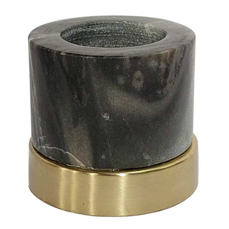 Dark Marble Cylinder with Gold Base Tealight Candle Holder, 3″
