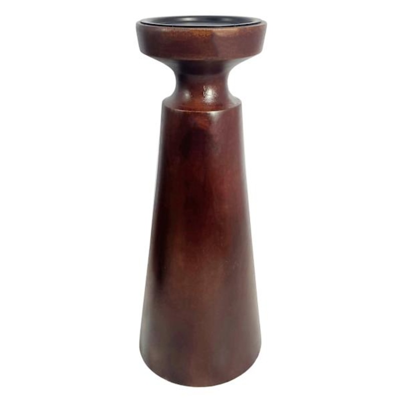 Dark Wooden Pillar Candle Holder, 12″
