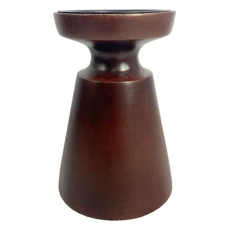 Dark Wooden Pillar Candle Holder, 6″