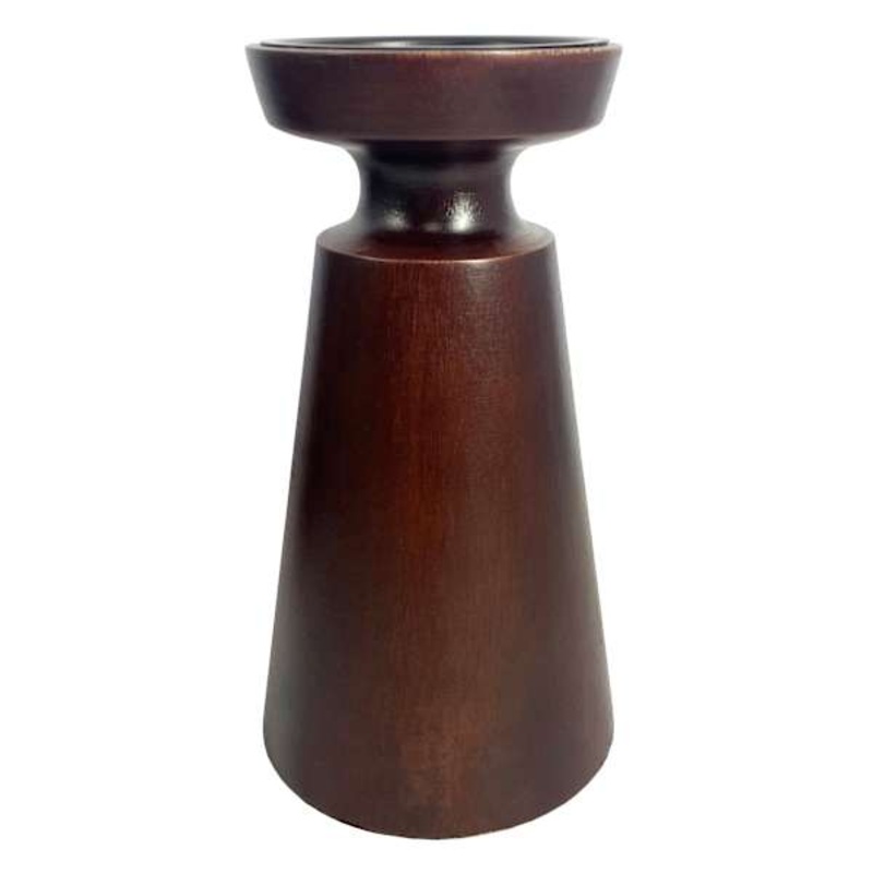 Dark Wooden Pillar Candle Holder, 8″