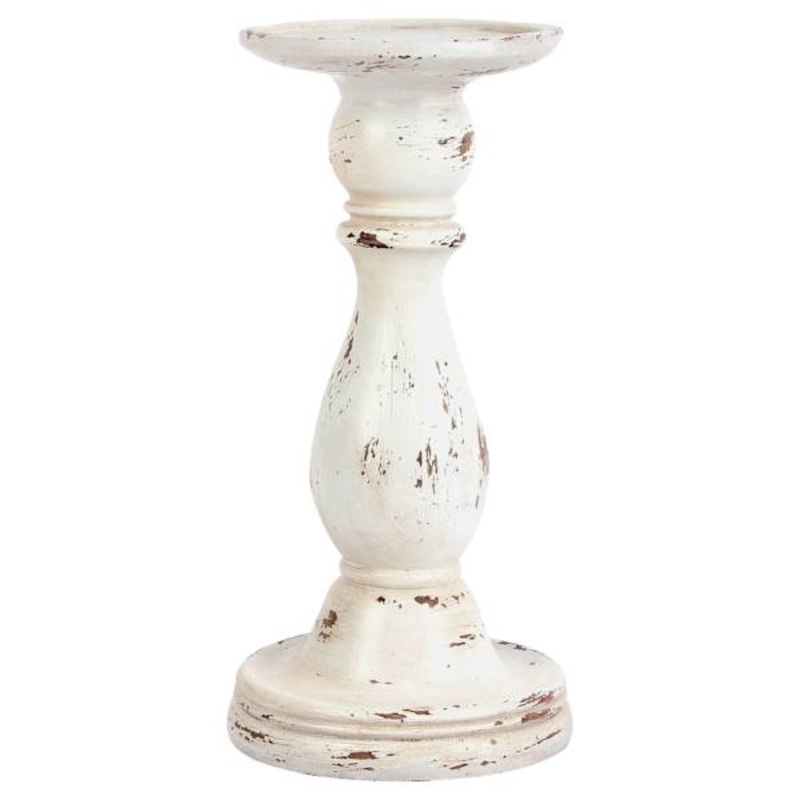 Distressed White Pillar Candle Holder, 8″