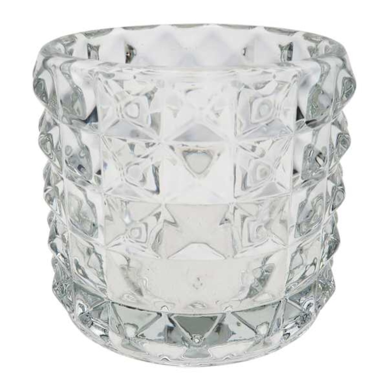 Embossed Clear Glass Candle Holder, 3″