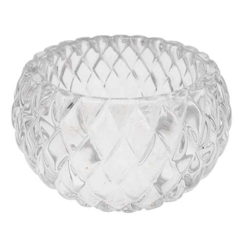 Embossed Clear Glass Tealight Candle Holder, 3″