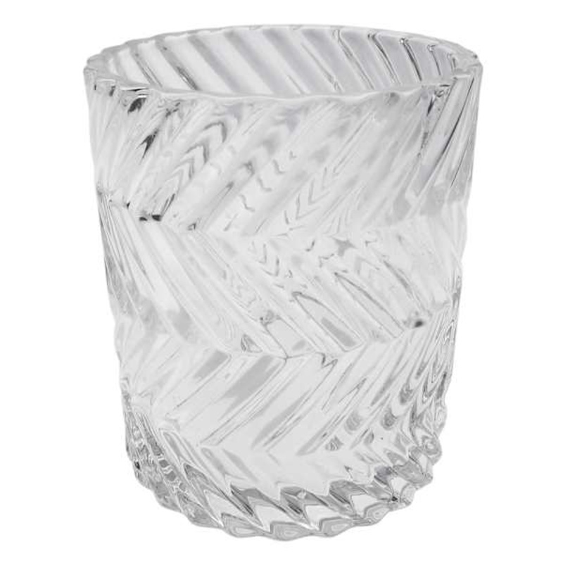 Embossed Clear Glass Votive Candle Holder, 4″