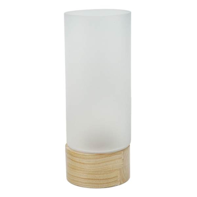 Frosted Glass Candle Holder with Wooden Base, 16″