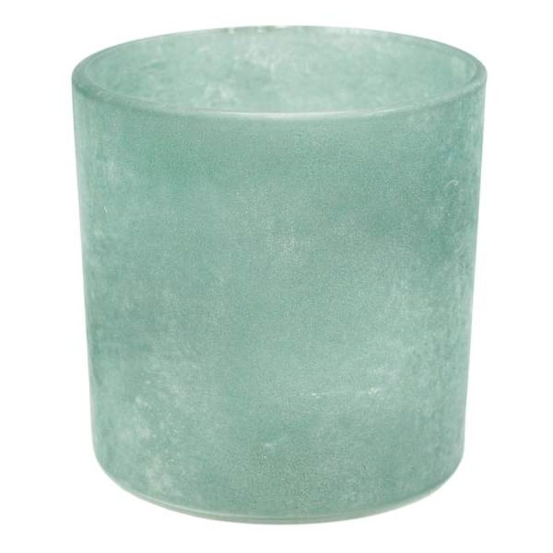 Frosted Green Glass Cylinder Votive Holder, 3″