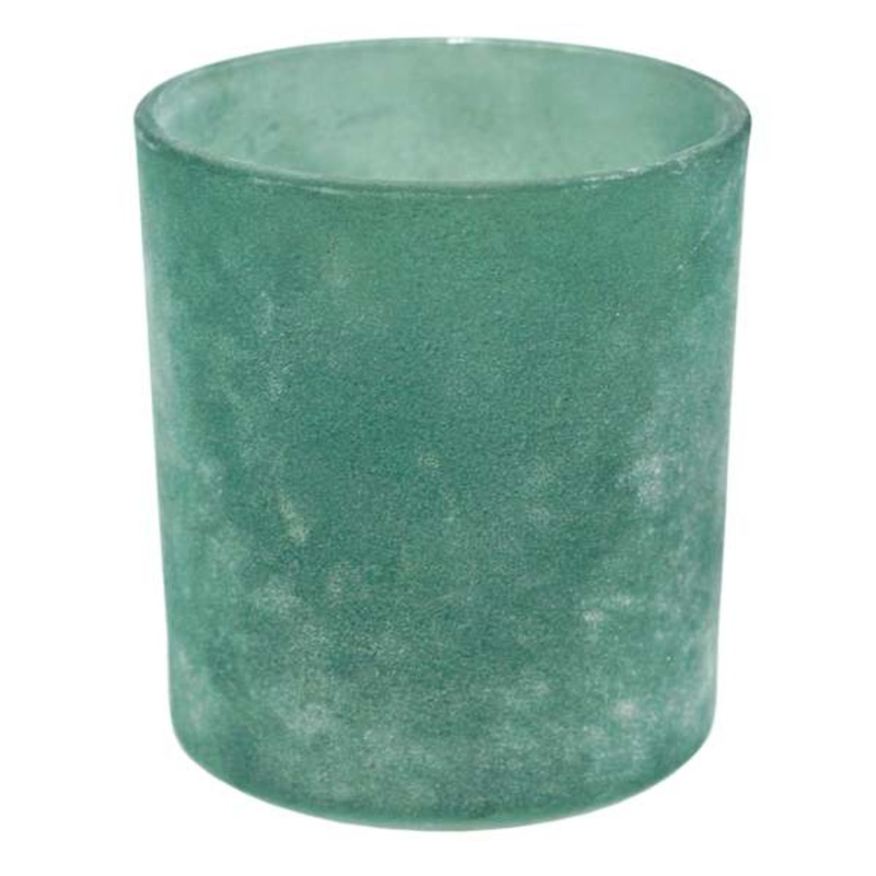 Frosted Green Glass Cylinder Votive Holder, 4″
