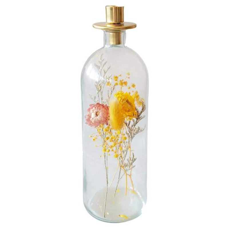 Glass Bottle with Plant Taper Candle Holder, 11.5″