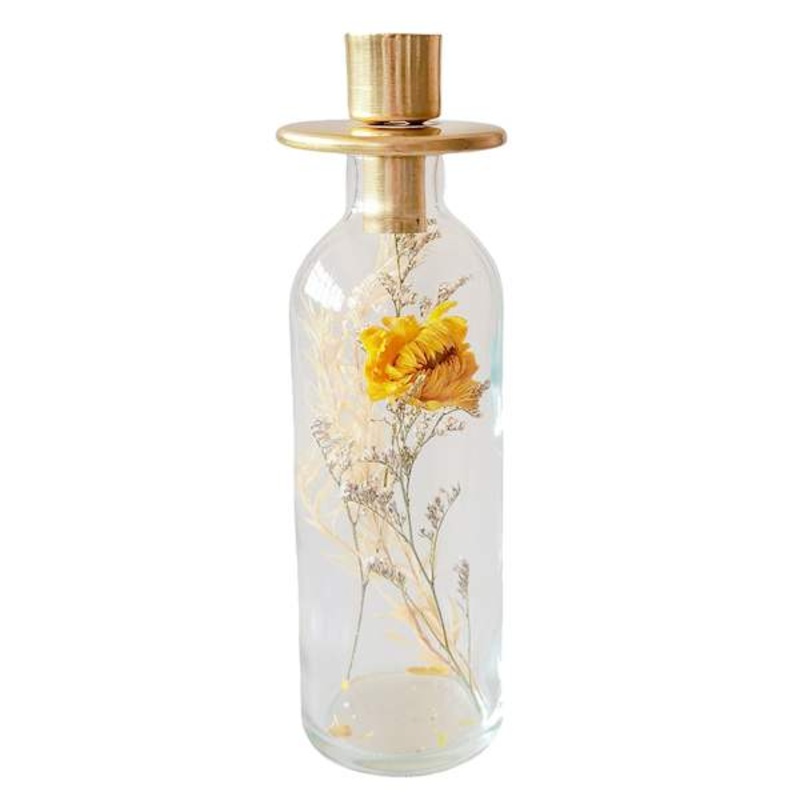 Glass Bottle with Plant Taper Candle Holder, 8″