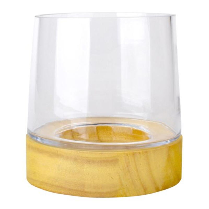 Glass Candle Holder with Wood Base, 6″
