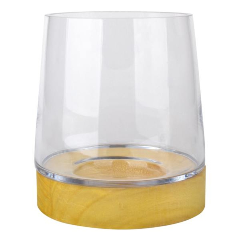 Glass Candle Holder with Wood Base, 8″