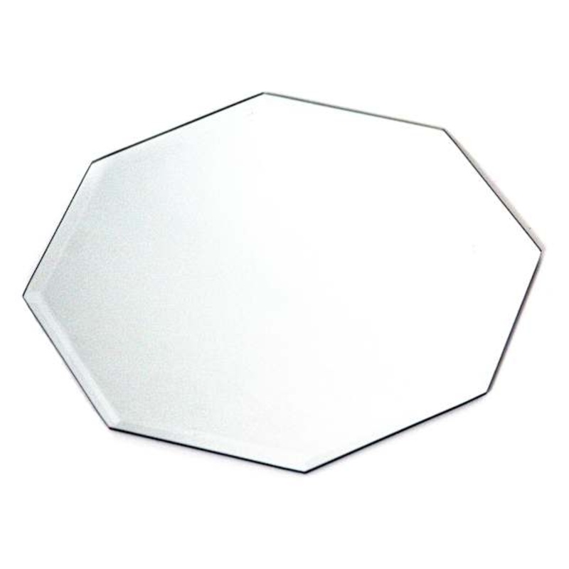 Glass Octagon Beveled Edge Mirror Candle Plate, 10″