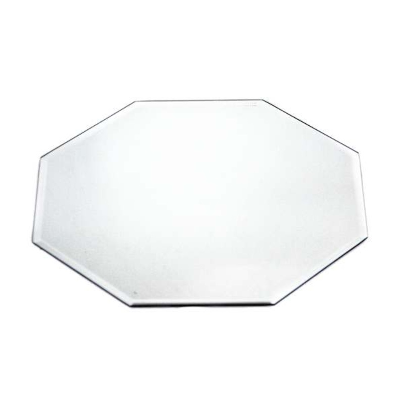 Glass Octagon Beveled Edge Mirror Candle Plate, 14″