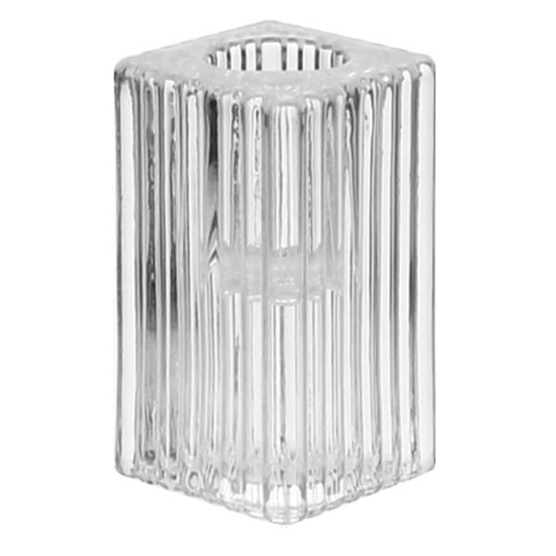 Glass Ribbed Taper Candle Holder, 2″