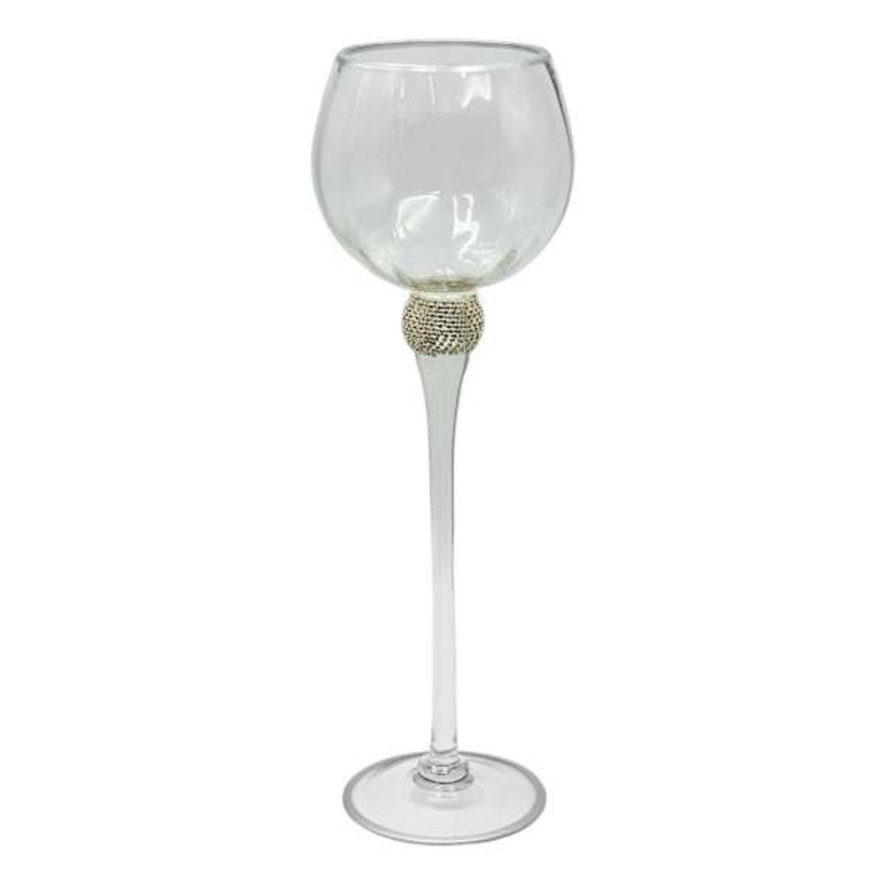Glass Stem Candle Holder with Gems, 15.8″