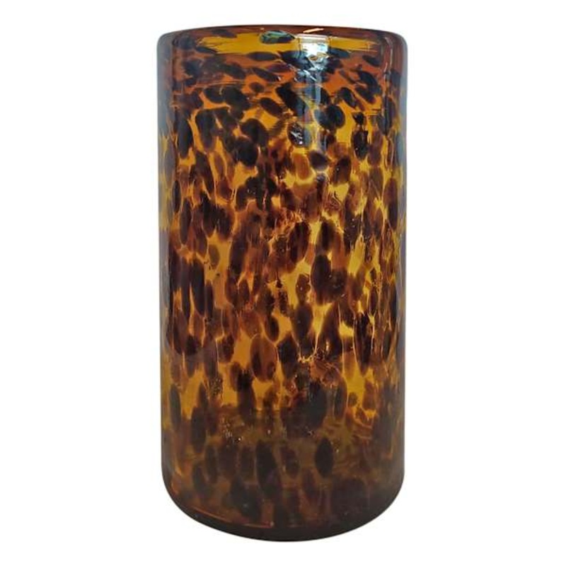 Glass Tortoise Shell Cylinder Candle Holder, 12″