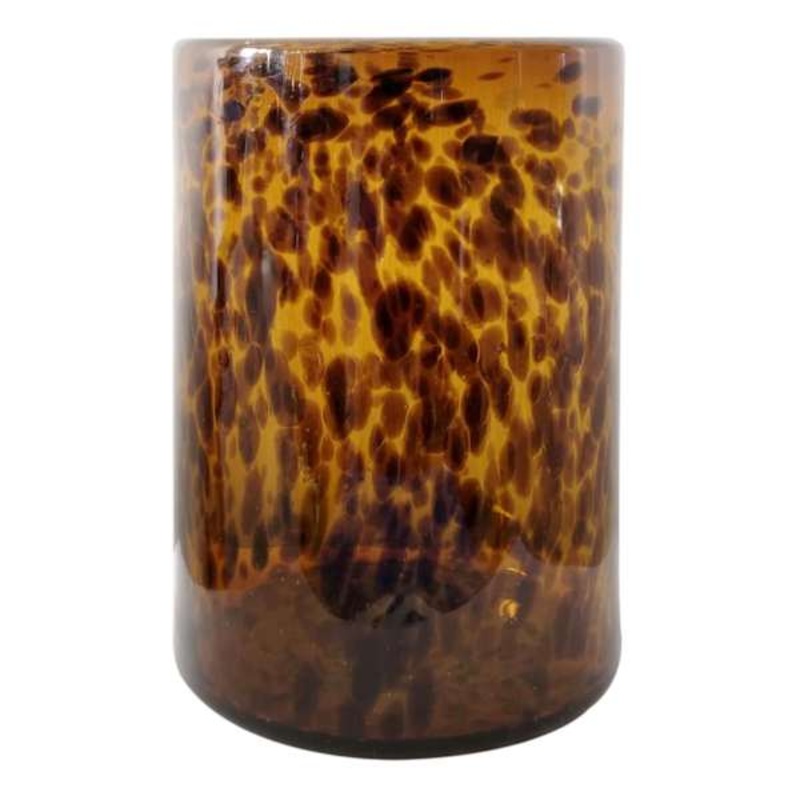 Glass Tortoise Shell Cylinder Candle Holder, 9″