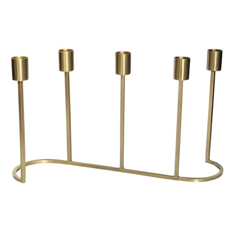 Gold 5-Candle Taper Holder with Curved Line Base, 14″