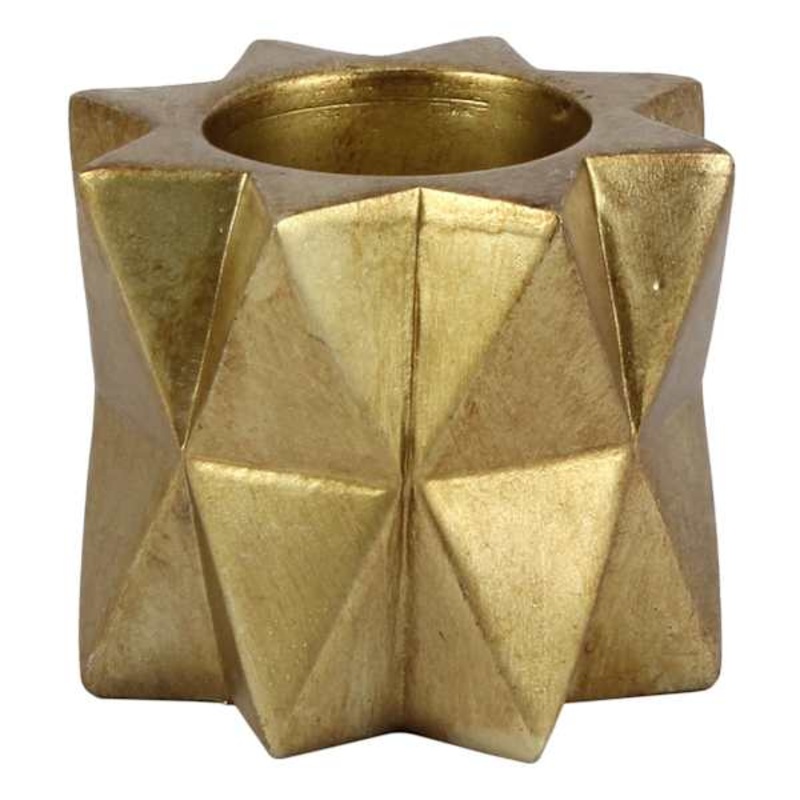 Gold Geometric Star Tealight Candle Holder, 3″