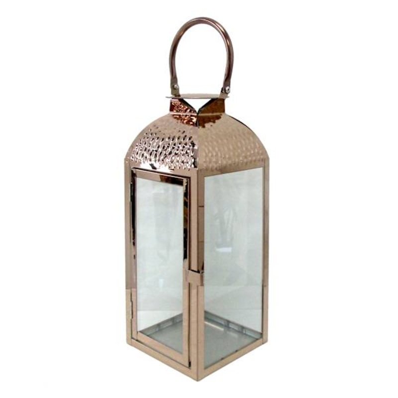 Gold Hammered Metal Lantern, 14″