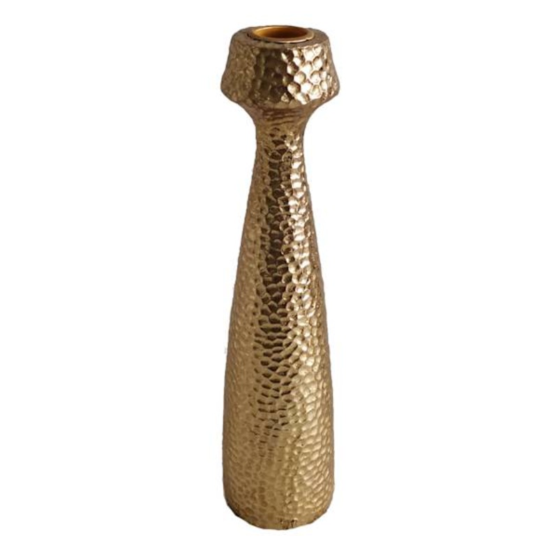 Gold Hammered Taper Candle Holder, 10″
