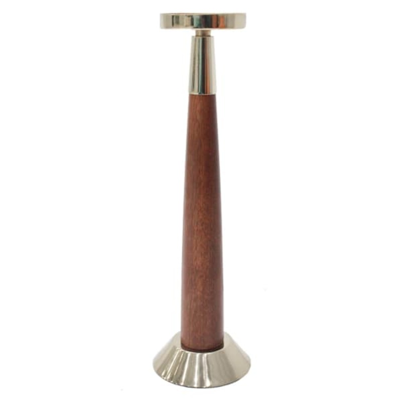 Gold Metal & Dark Wood Taper Candle Holder, 16″