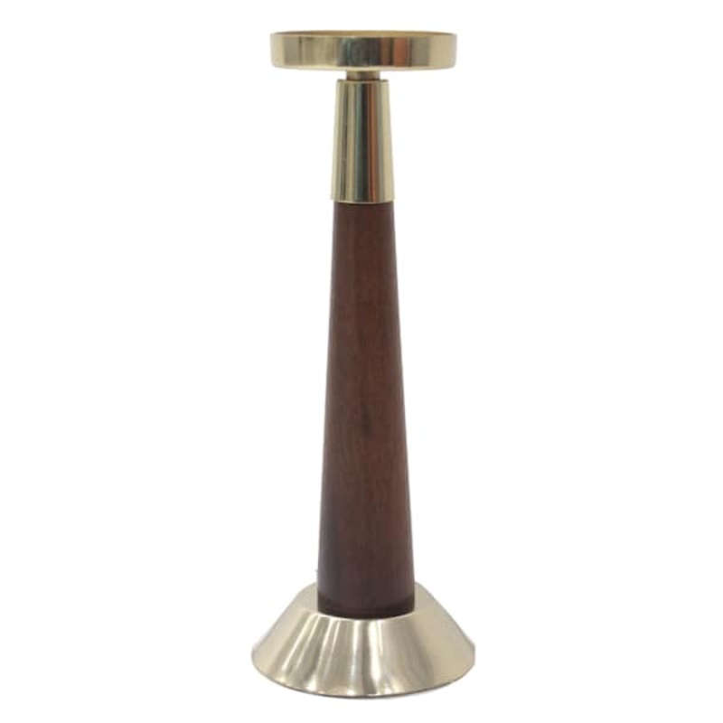 Gold Metal & Dark Wood Taper Candleholder, 12″