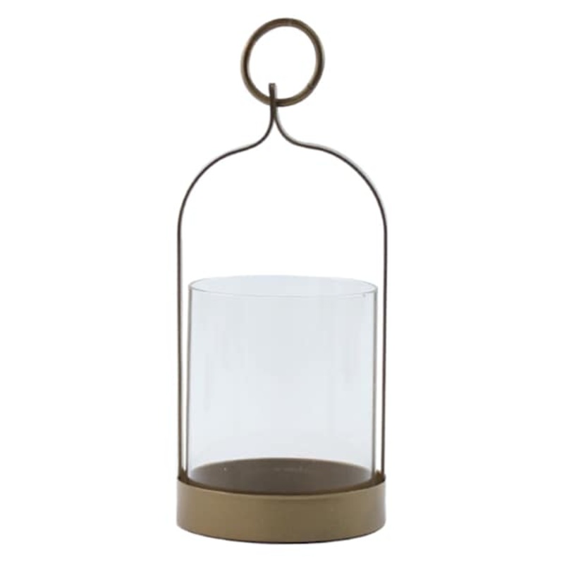 Gold Metal & Glass Lantern with Ring Handle, 8″
