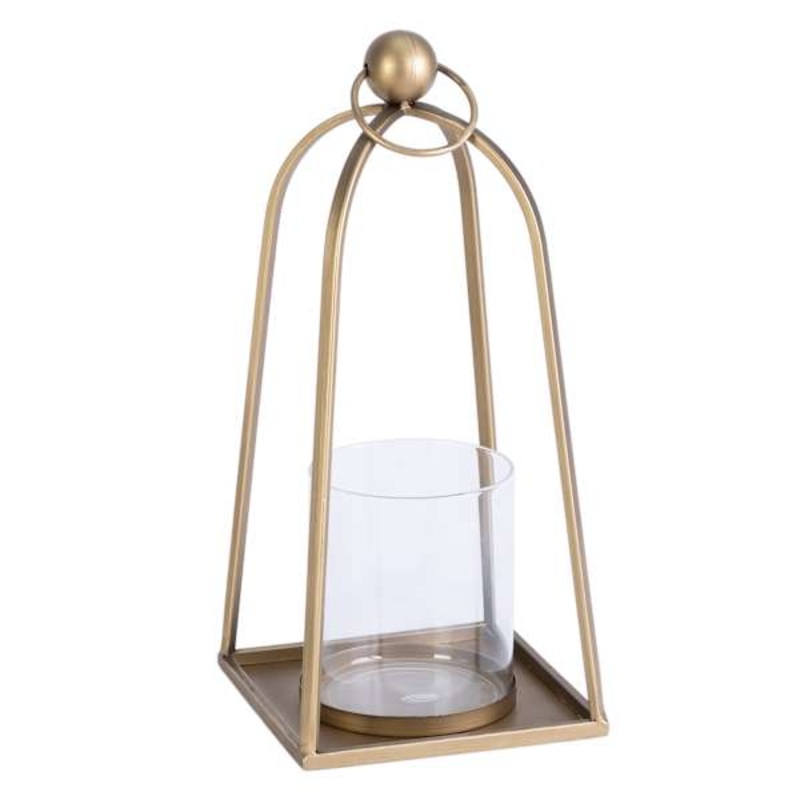 Gold Metal Lantern with Glass, 13″