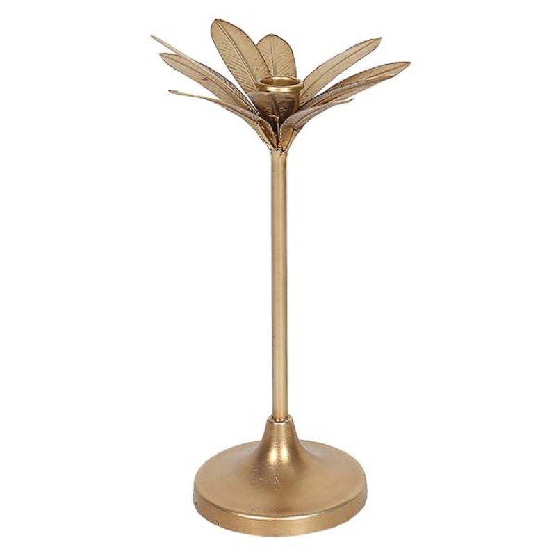 Gold Metal Leaf Taper Candle Holder, 12″