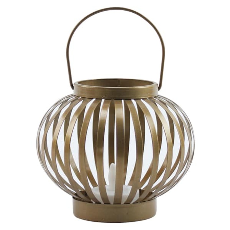 Gold Metal LED Tealight Lantern, 4″