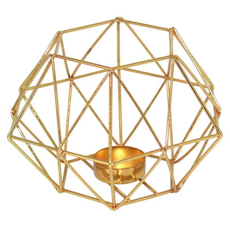 Gold Metal Piped Wire Candle Holder, 4.5″