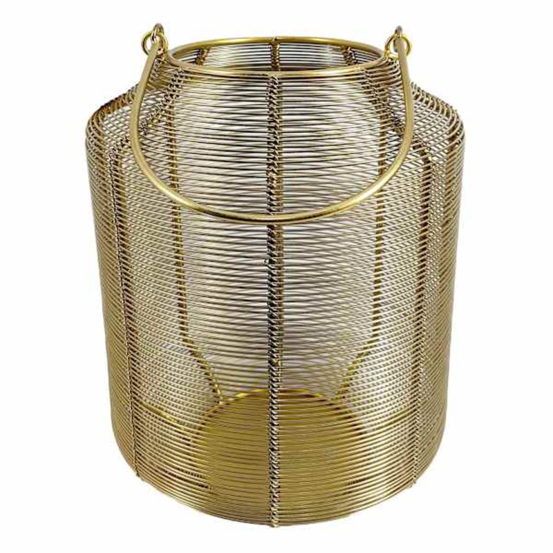 Gold Metal Wire Lantern, 10″
