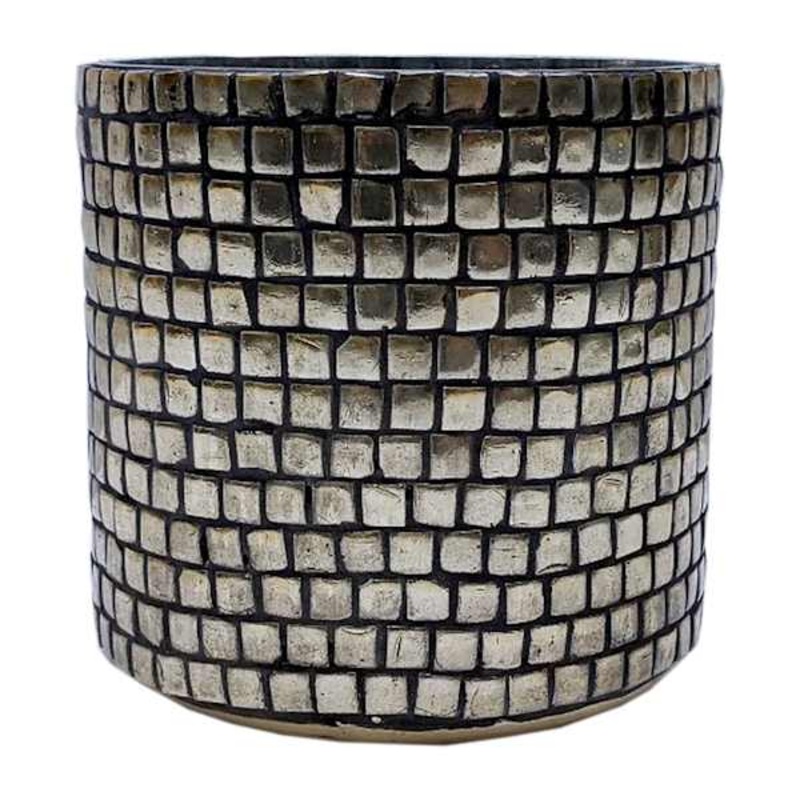 Gold Mosaic Glass Hurricane Candle Holder, 4″