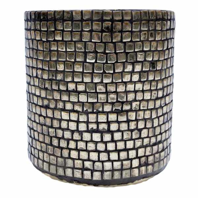 Gold Mosaic Glass Hurricane Candle Holder, 5″