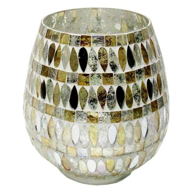 Gold Petal Mosaic Hurricane Candle Holder, 6″