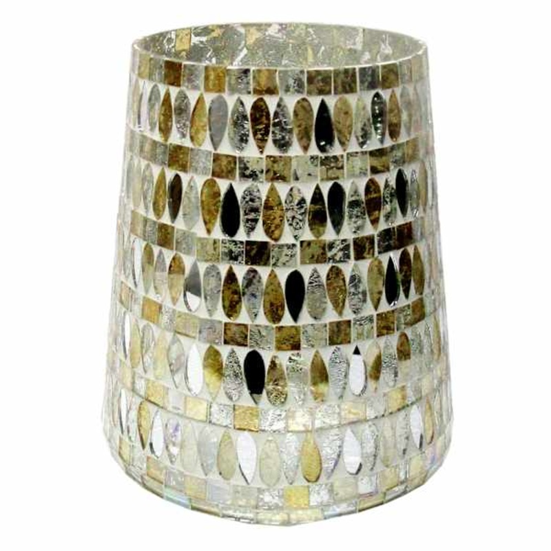 Gold Petal Mosaic Hurricane Candle Holder, 8″